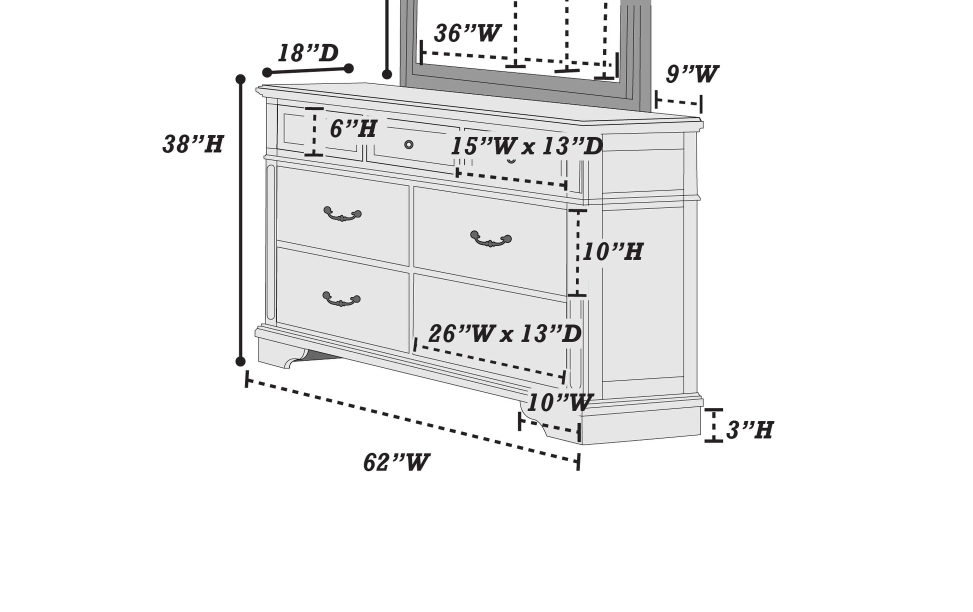 Antique White Wooden 1Pc Dresser Only Bedroom Formal Antique Walnut Top Storage 7 Drawers Dresser Table No Mirror Antique White Bedroom Classic,Contemporary,Transitional Rubberwood Particle Board