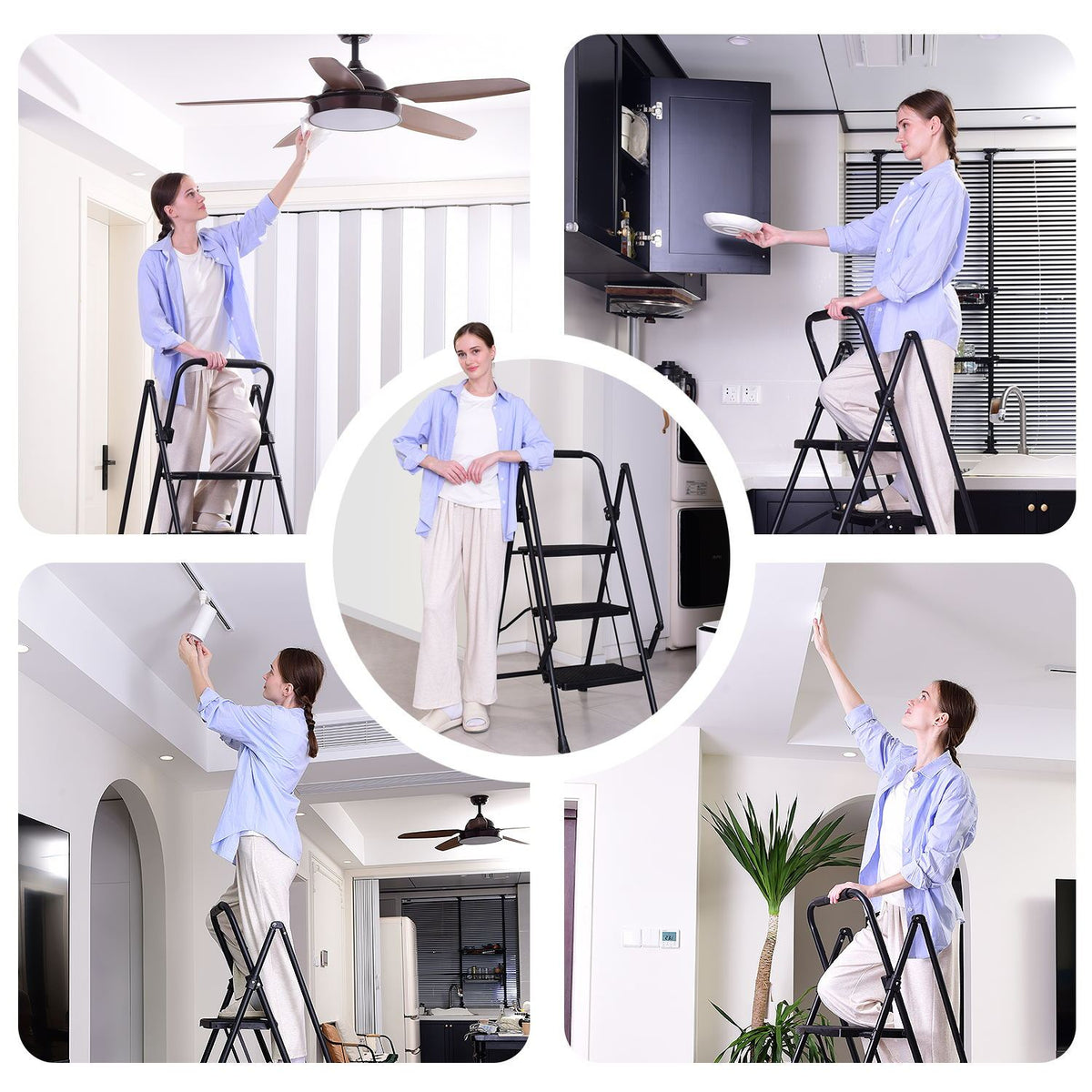 458 Ladder Four Step Ladder, Lightweight Folding Four Step Stool, Wide Anti Slip