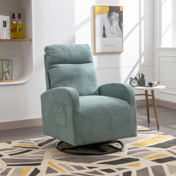 Jiada Upholstered Swivel Glider.Rocking Chair For Nursery In Light Blue.Modern Style One Left Bag Light Blue Primary Living Space Foam Metal