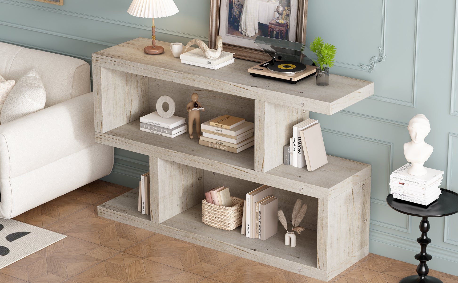 Retro Console Table With Symmetrical 2 Tier Open Shelf For Entryway And Living Room Natural Natural Mdf