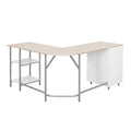 Techni Mobili L Shape Home Office Two Tone Desk With Storage, Sand Sand Computer Desk Office Modern L Shape Engineered Wood