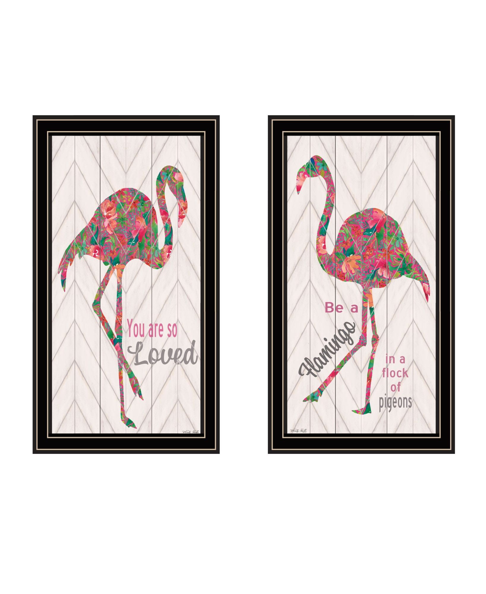 "Flamingo'S A Matrix Colors " Framed Wall Art For Living Room, Wall Art Print For Home Decor, Bedroom Wall Art By Cindy Jacobs Multicolor Wood Paper