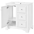 30 Inch Bathroom Vanity Cabinet With Ceramic Basin, 3 Drawers And Adjustable Shelves White Bathroom Solid Wood Mdf