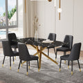 Large modern minimalist rectangular dining table with black+gold-glass+metal