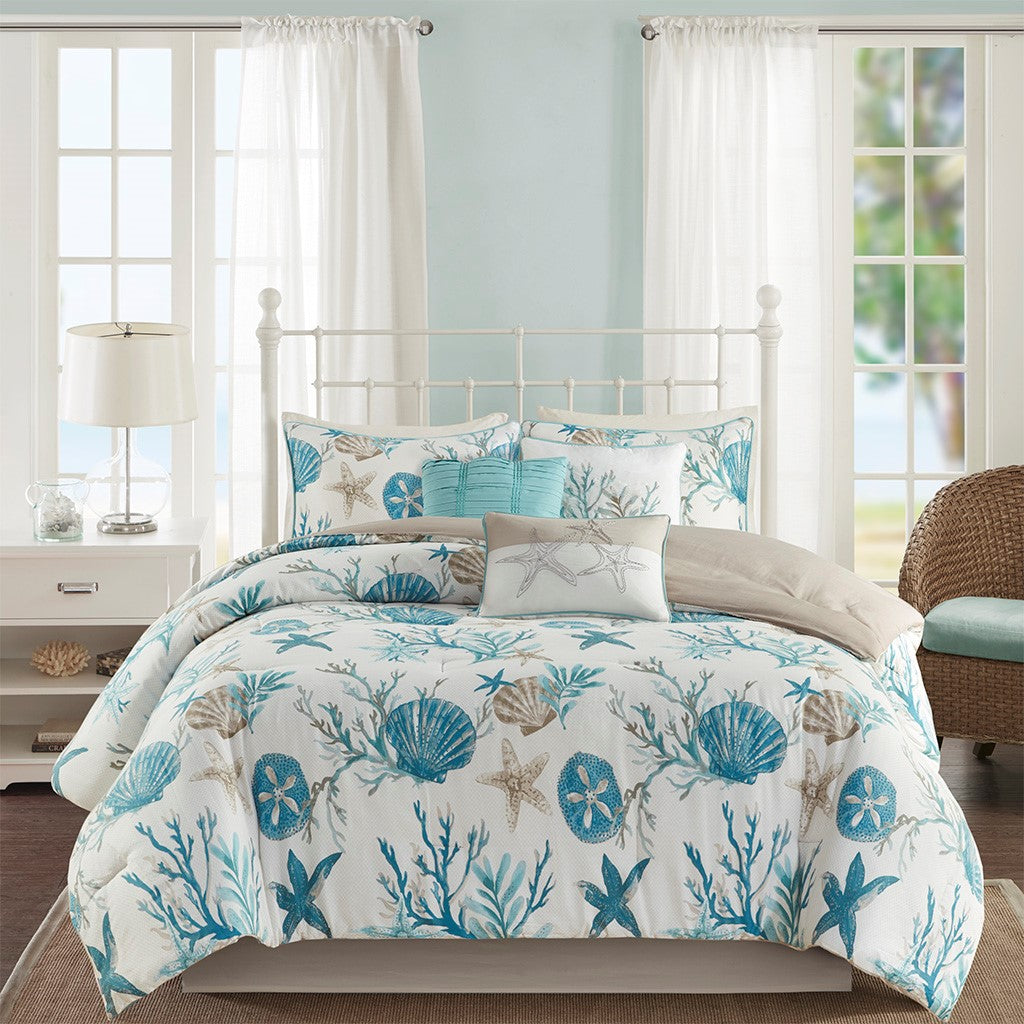 7 Piece Cotton Sateen Comforter Set Aqua Cal King California King Aqua Cotton