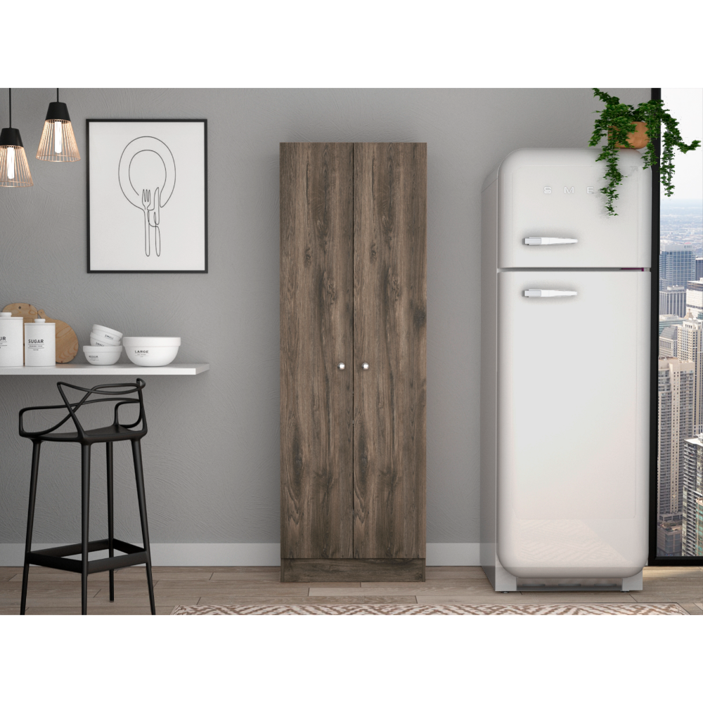 Multistorage Cabinet 71" H, Two Doors, Five Internal Shelves, Dark Brown Black Multicolor Particle Board Particle Board