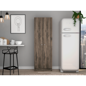 Multistorage Cabinet 71" H, Two Doors, Five Internal Shelves, Dark Brown Black Multicolor Particle Board Particle Board