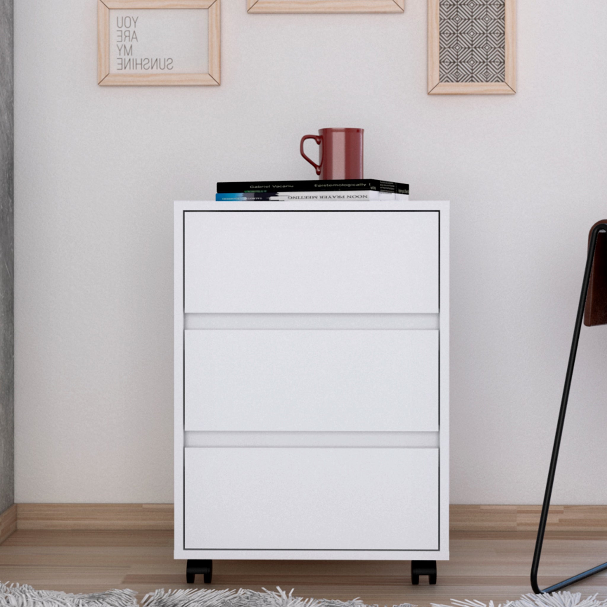 Artemisa 3 Drawer Filing Cabinet, Four Casters, Superior Top White White Particle Board Particle Board