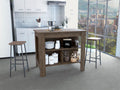 Delos Kitchen Island, Four Legs, Three Shelves, Dark Brown Brown Particle Board Particle Board
