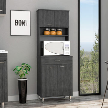 Helis 60 Pantry Double Door Cabinet, One Drawer, Four Legs, Three Shelvessmokey Oak Gray Particle Board Particle Board