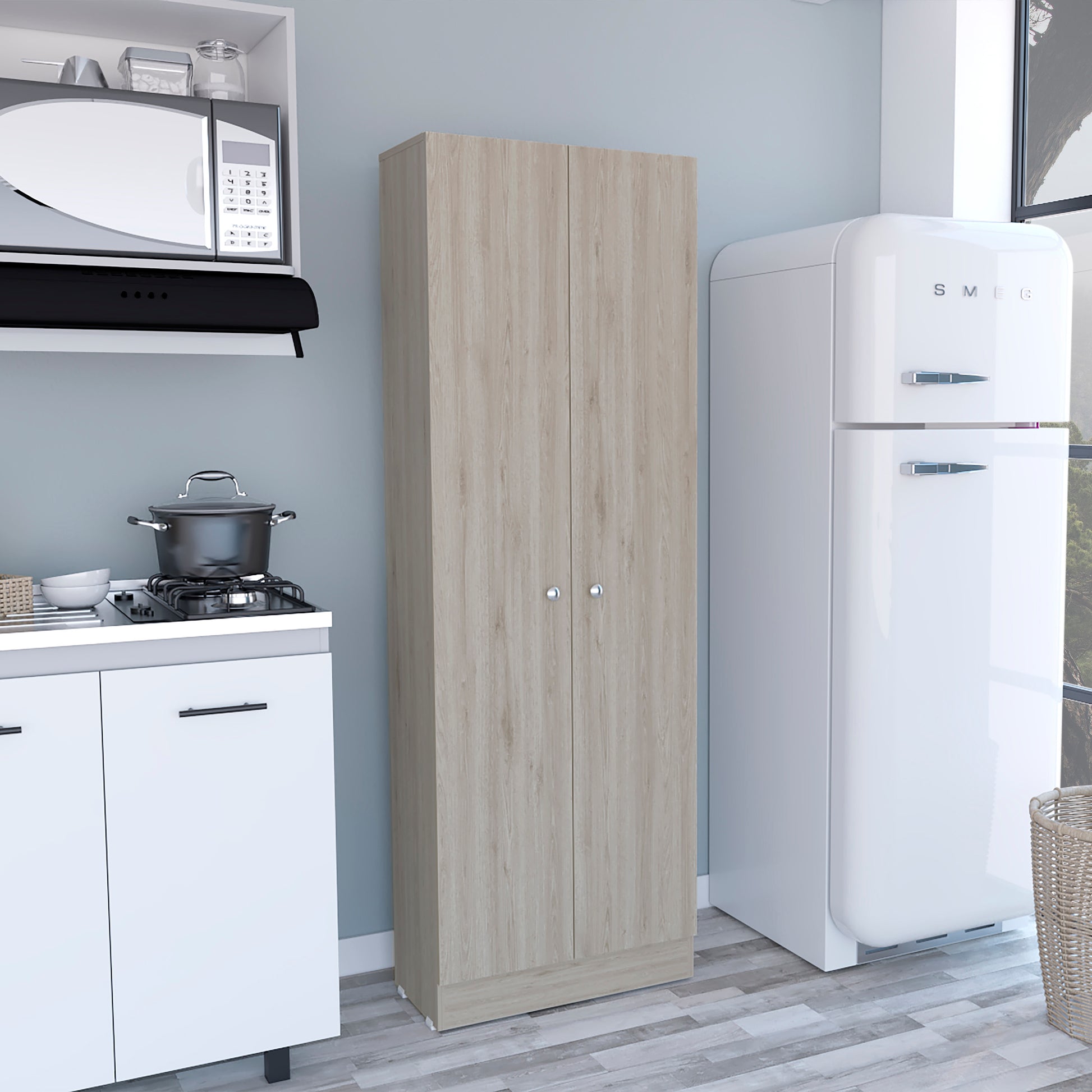 Multistorage Pantry Cabinet, Five Shelves, Double Door Cabinet Light Gray Gray Modern Particle Board Particle Board