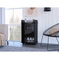 Bar Cart, Glass Door, Four Casters, Two Shelves, Black Black Particle Board Particle Board