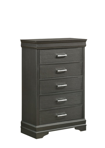 Modern Brooklyn 5 Drawers Chest Made With Wood In Gray Gray Bedroom Modern Acacia Upholstered Wood