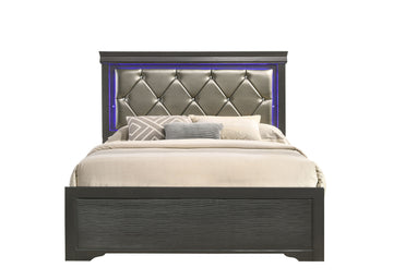 Modern Brooklyn Twin Size Led Bed Made With Wood In Gray Box Spring Required Twin Gray Wood Bedroom Modern Acacia Upholstered Polyester Wood