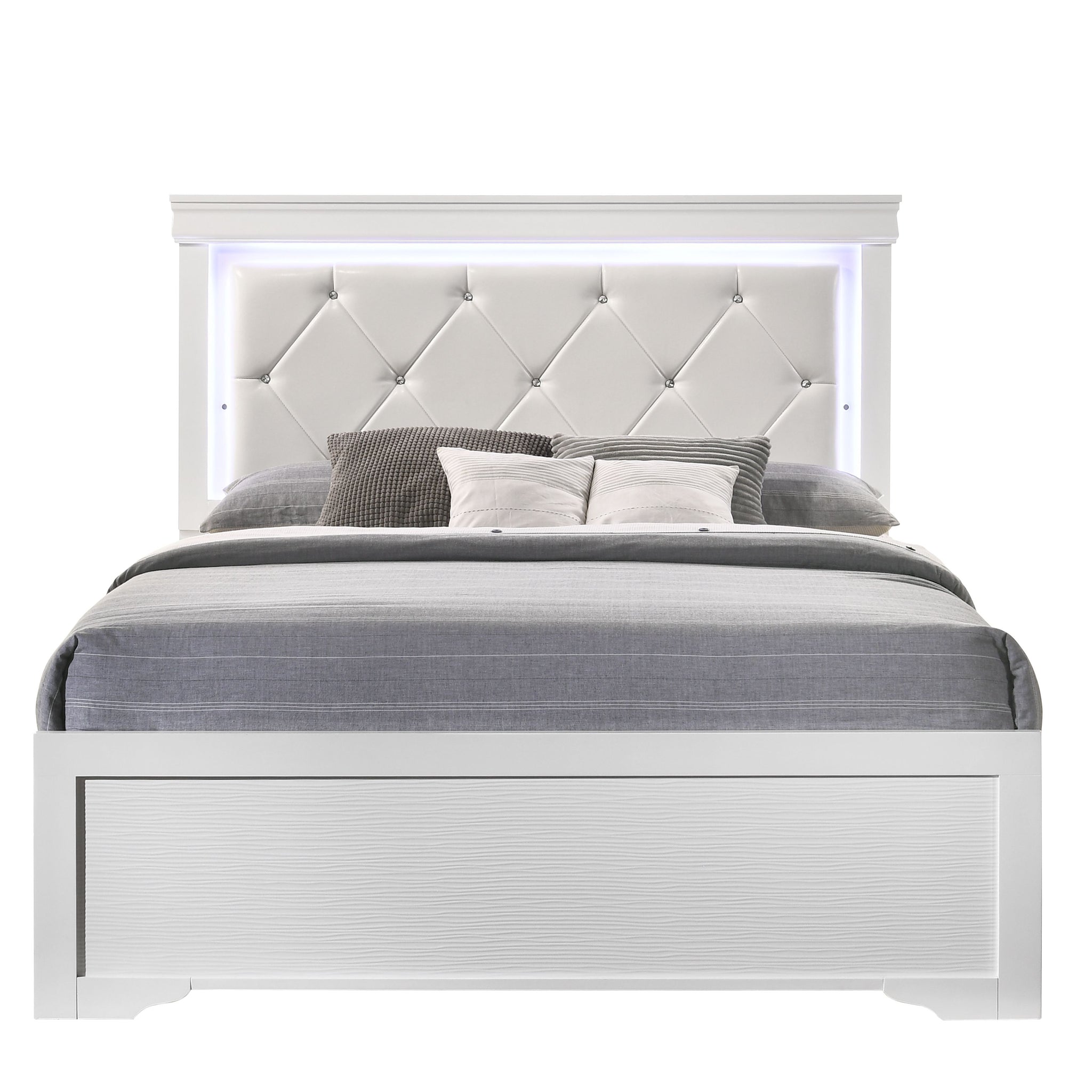 Modern Brooklyn Full Size Led Bed Made With Wood In White Box Spring Required Full White Wood Bedroom Modern Acacia Upholstered Polyester Wood