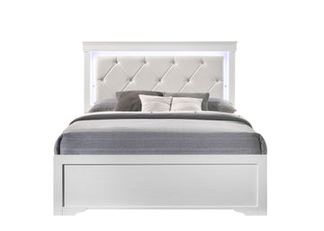 Modern Brooklyn Queen Size Led Bed Made With Wood In White Box Spring Required Queen White Wood Bedroom Modern Acacia Upholstered Polyester Wood