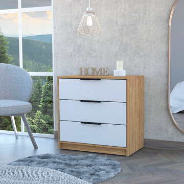 Kaia 3 Drawers Dresser, Superior Top White Pine Multicolor Bedroom Modern Particle Board Particle Board