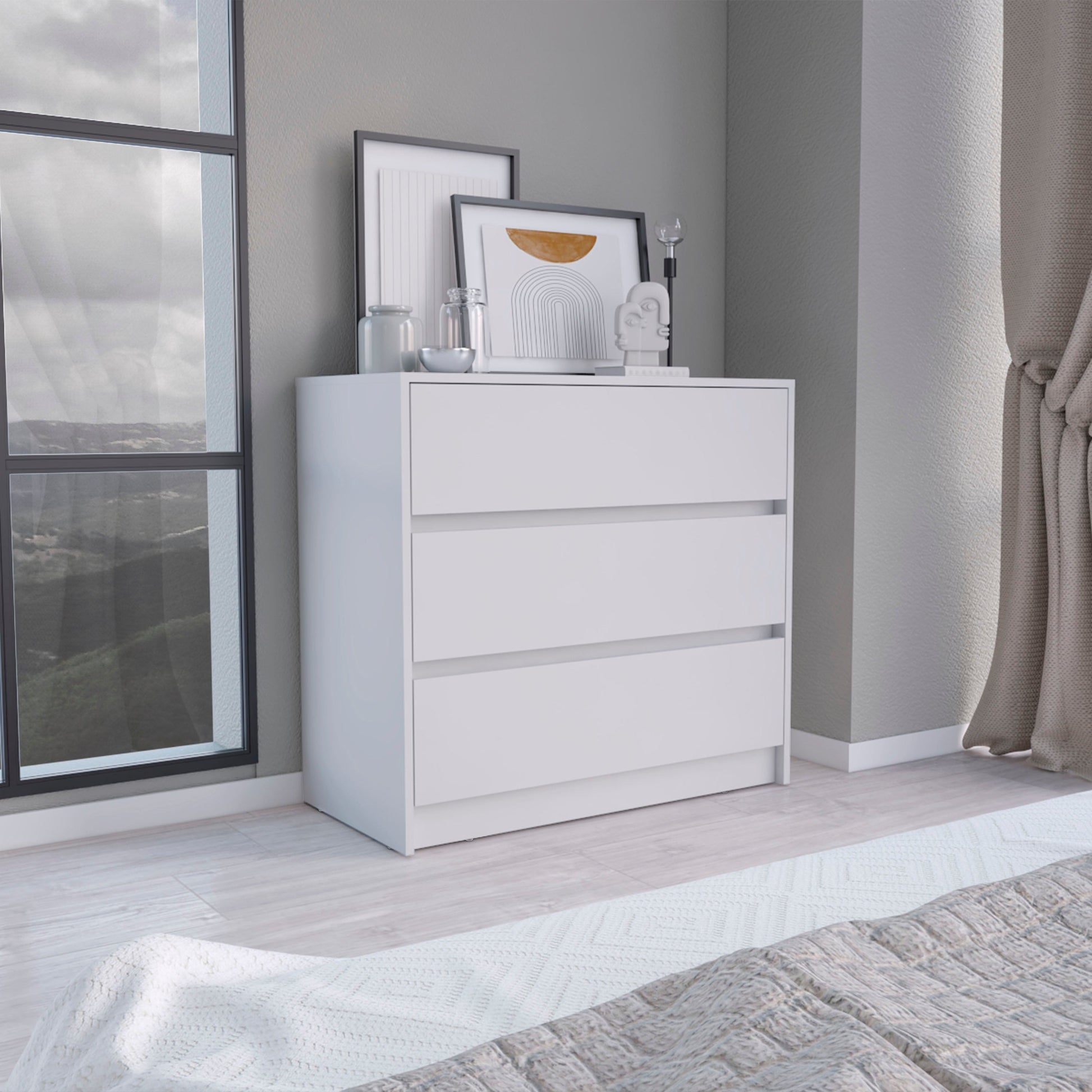 Dresser 31"H, 3 Drawers, Chest Of Drawers, White White Bedroom Modern Particle Board Particle Board