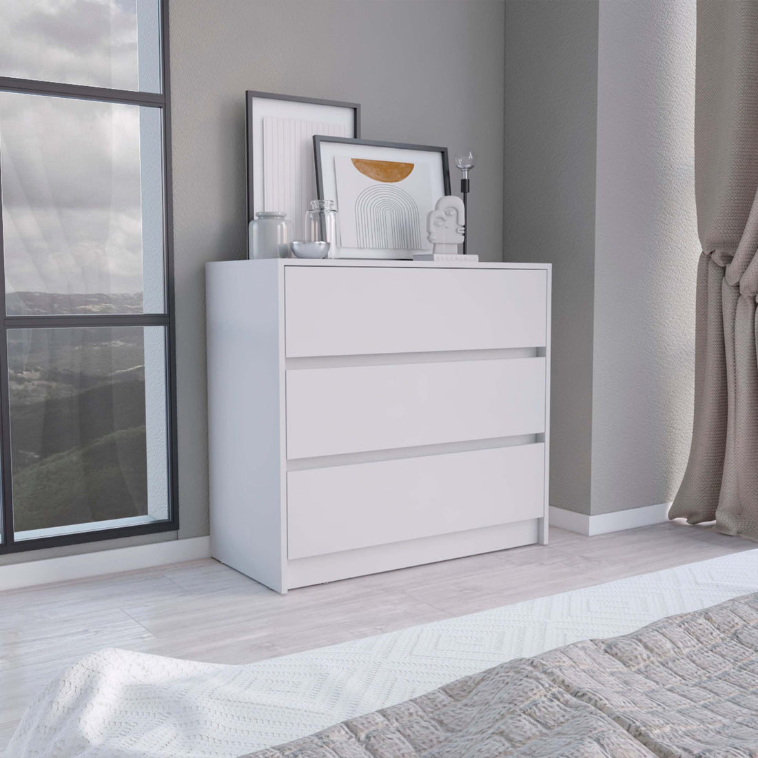 Dresser 31"H, 3 Drawers, Chest Of Drawers, White White Particle Board Particle Board