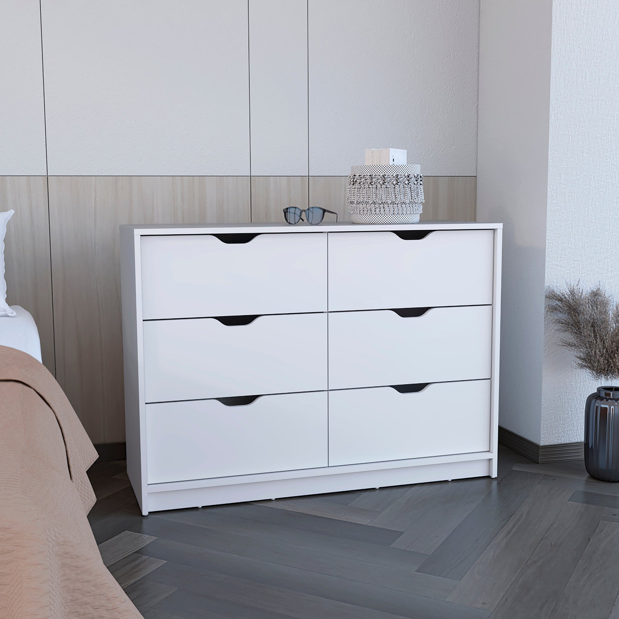 Dresser 30"H, 4 Drawer Dresser With 2 Lower Cabinets, Drawer Chest, White White Particle Board Particle Board Dresser 30"H, 4 Drawer Dresser With 2 Lower Cabinets, Drawer Chest, White White Particle Board Particle Board