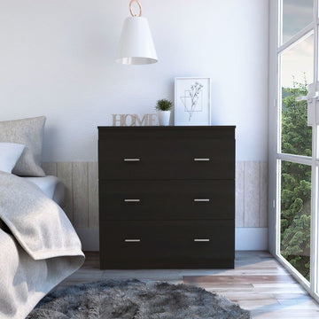 Topaz Three Drawer Dresser, Superior Top, Handles, Black Black Particle Board Particle Board