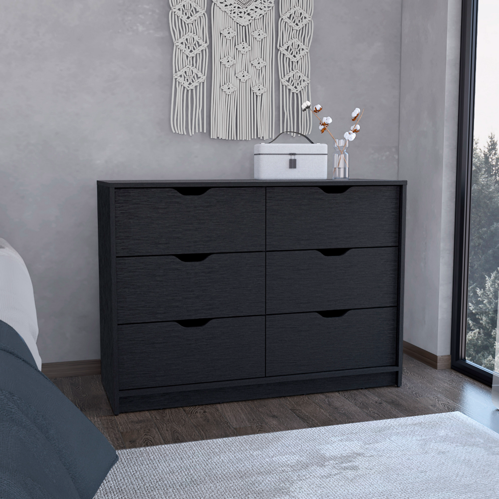 Basilea 4 Drawers Double Dresser With 2 Pull Down Cabinets Black Black Particle Board