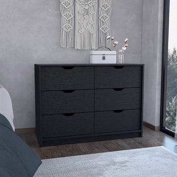 Basilea 4 Drawers Double Dresser With 2 Pull Down Cabinets Black Black Particle Board