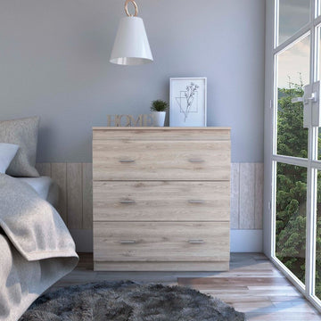 Topaz Three Drawer Dresser, Superior Top, Handles, Light Gray Gray Particle Board Particle Board