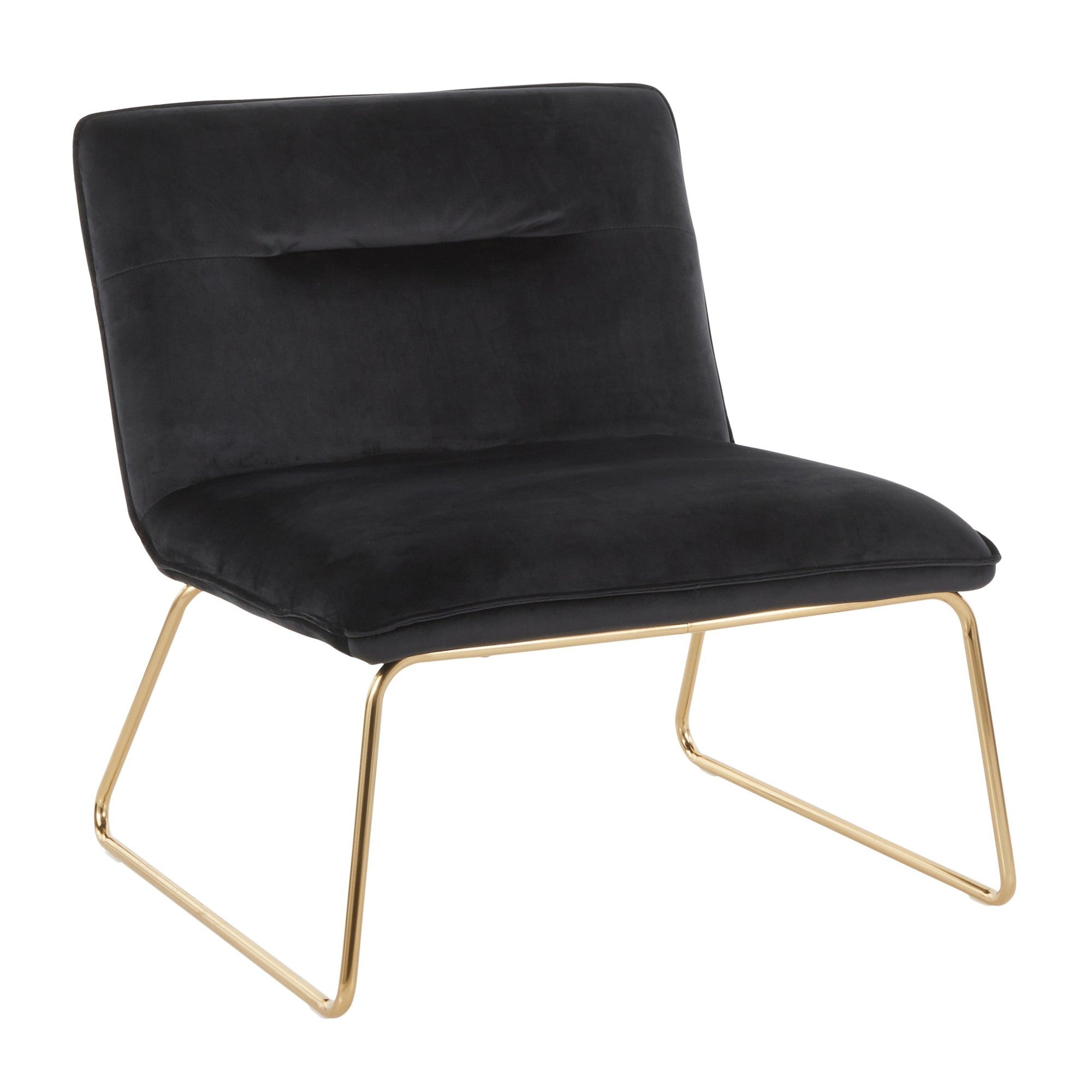 Casper Contemporary Accent Chair in Gold Metal and black-foam-velvet