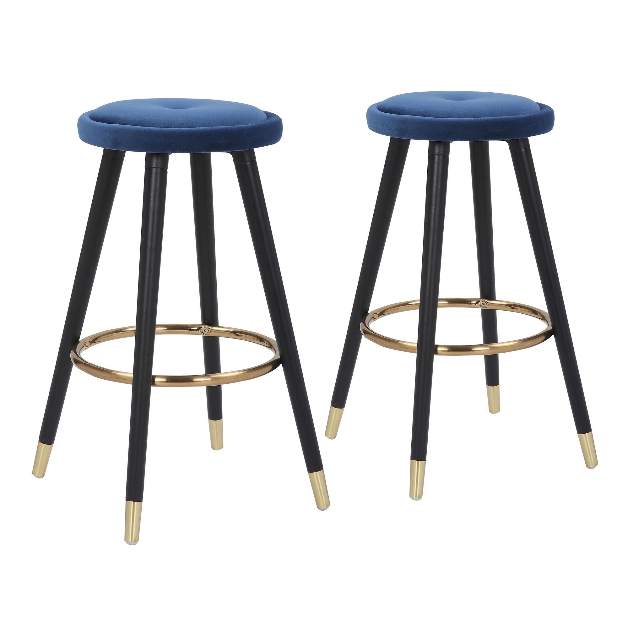 Cavalier Glam Counter Stool in Black Wood and Blue