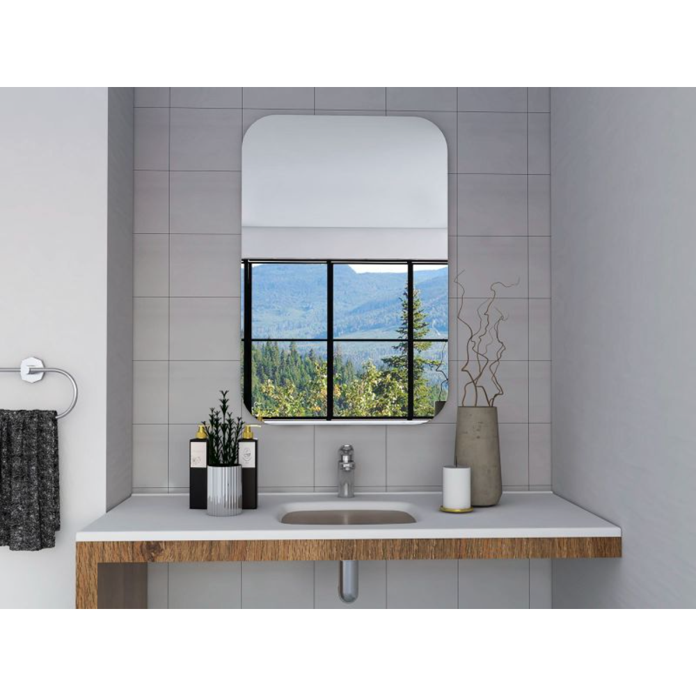 Depot E Shop Mirror Saint Claire, Frameless Round Corners, Looking Glass, Clear Clear Particle Board Particle Board