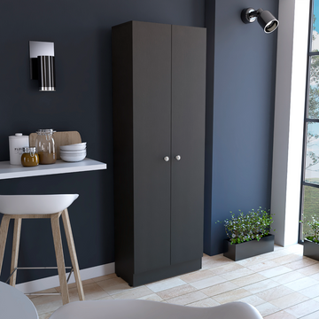 Multistorage Cabinet 71" H, Two Doors, Five Internal Shelves, Black Black Particle Board Particle Board