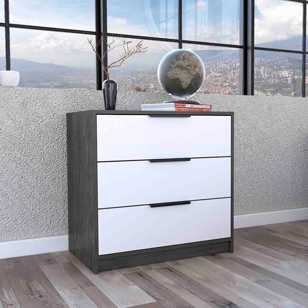 Dresser 27"H, 3 Drawers Dresser, Superior Top, Smokey Oak White Multicolor Particle Board Particle Board