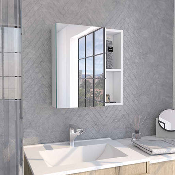 Medicine Single Door Cabinet 19" H With Mirror, Five Interior Shelves, White White Particle Board Particle Board