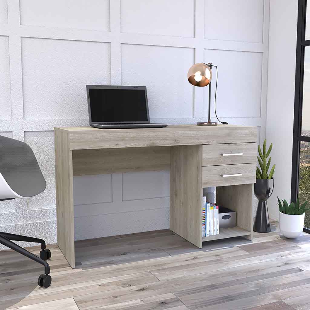 Computer Desk, Two Drawers, One Lower Shelf, Light Gray Gray Particle Board Particle Board
