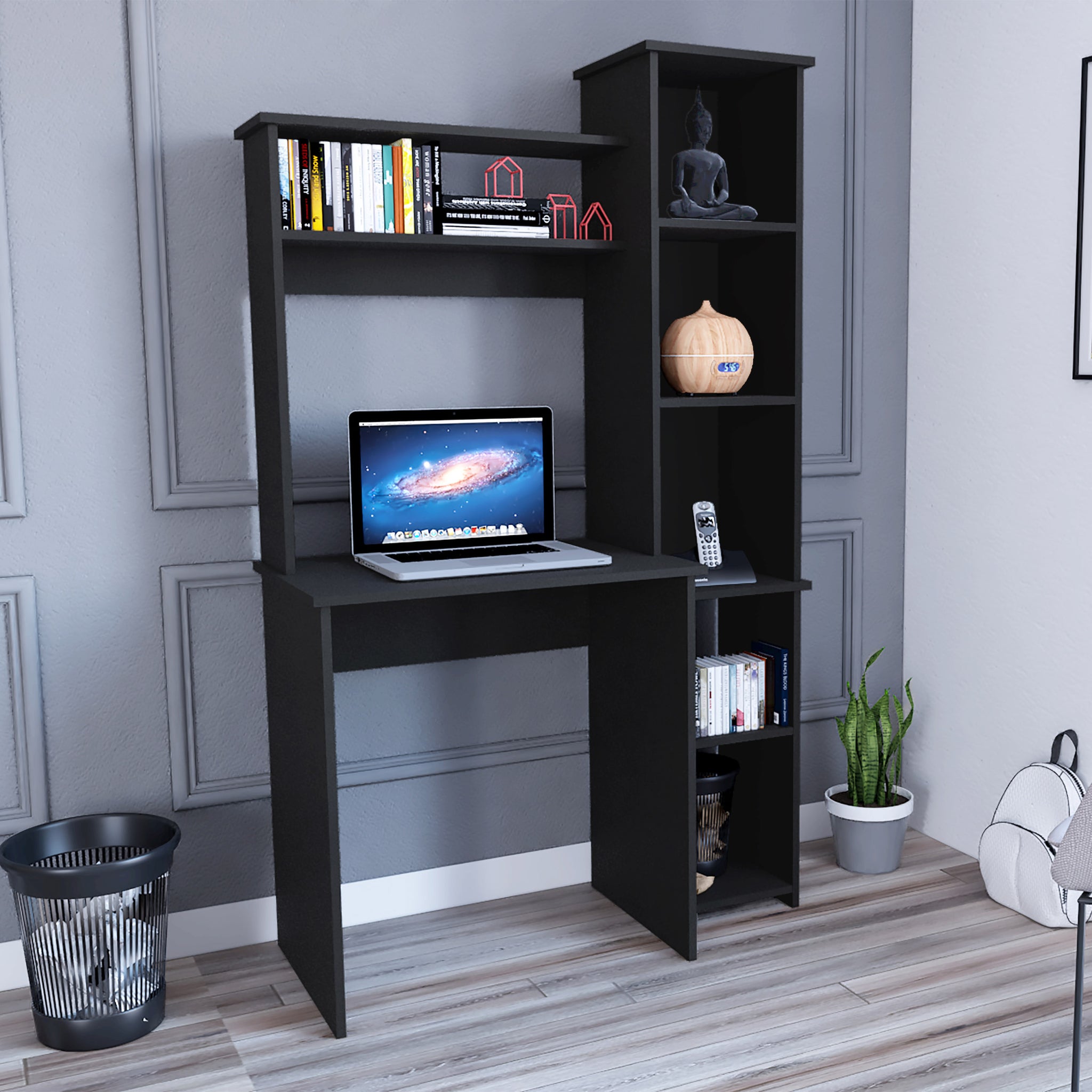Versalles Writintg Desk, Two Superior Shelves, Five black-particle board-particle board