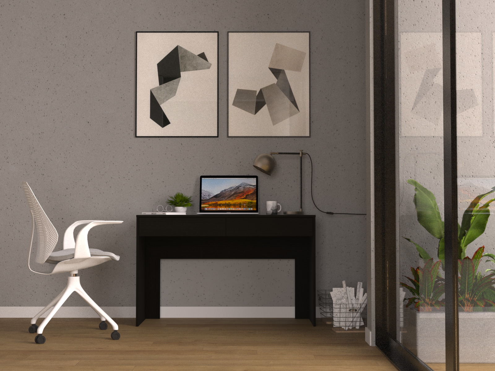 Acanto 2 Drawer Writing Computer Desk, Black Black Particle Board Particle Board