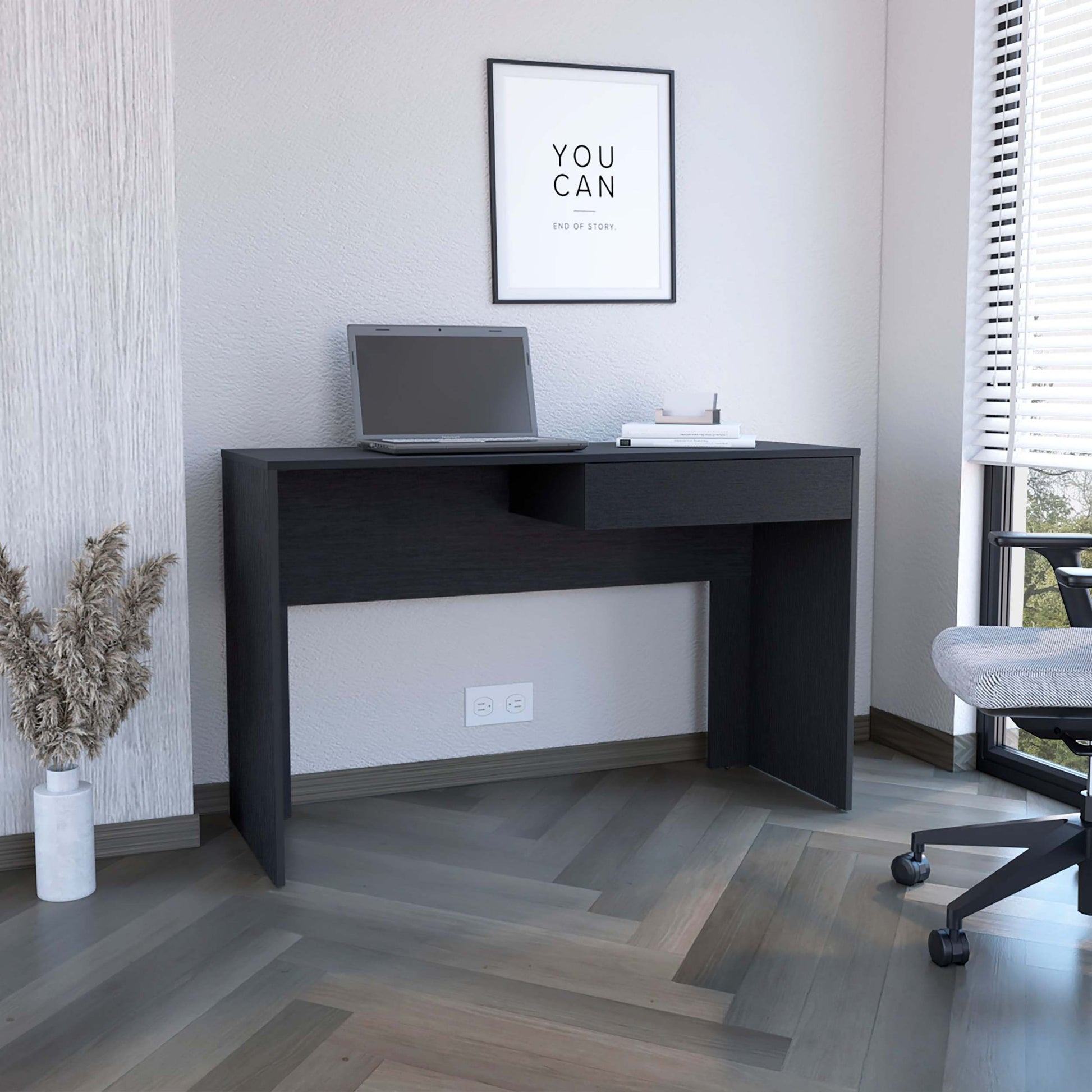 Writing Computer Desk With One Drawer, Black Black Particle Board Particle Board