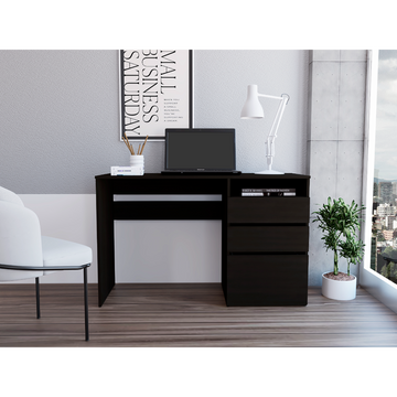 Kenai 3 Drawers Computer Desk, One Shelf, Black Black Particle Board Particle Board