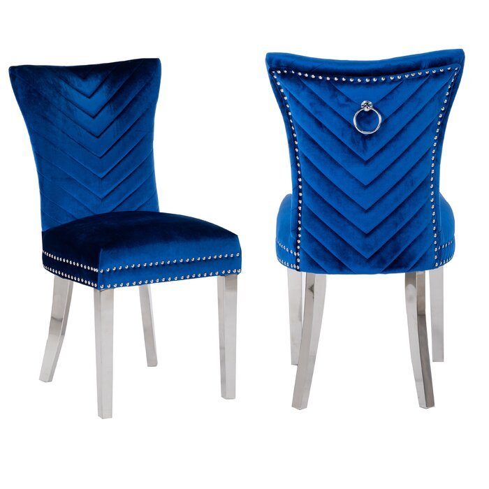 Eva 2 Piece Stainless Steel Legs Chair Finish with blue-primary living