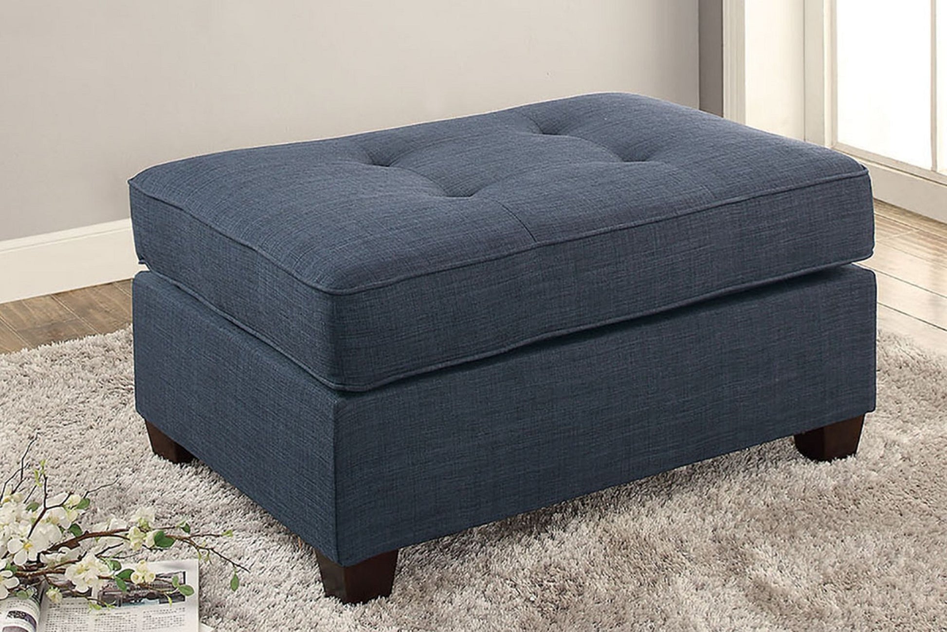 Cocktail Ottoman Dorris Fabric Dark Blue Color W Tufted Seats Ottomans Dark Blue Primary Living Space Blue Contemporary,Modern Rectangle Tufted Fabric