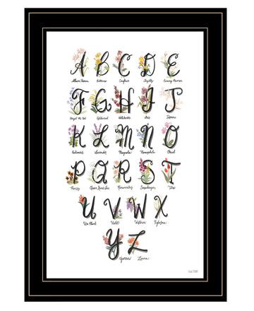 "Flower Alphabet" By House Fenway, Ready To Hang Framed Print, Black Frame Multicolor Paper