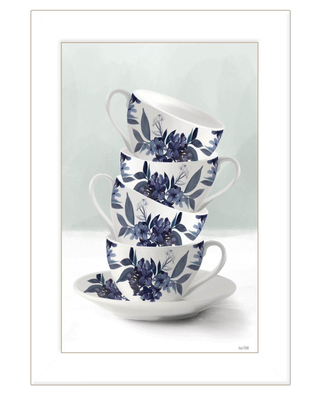 "Tea Tower Blue " By House Fenway, Ready To Hang Framed Print, White Frame Multicolor Paper