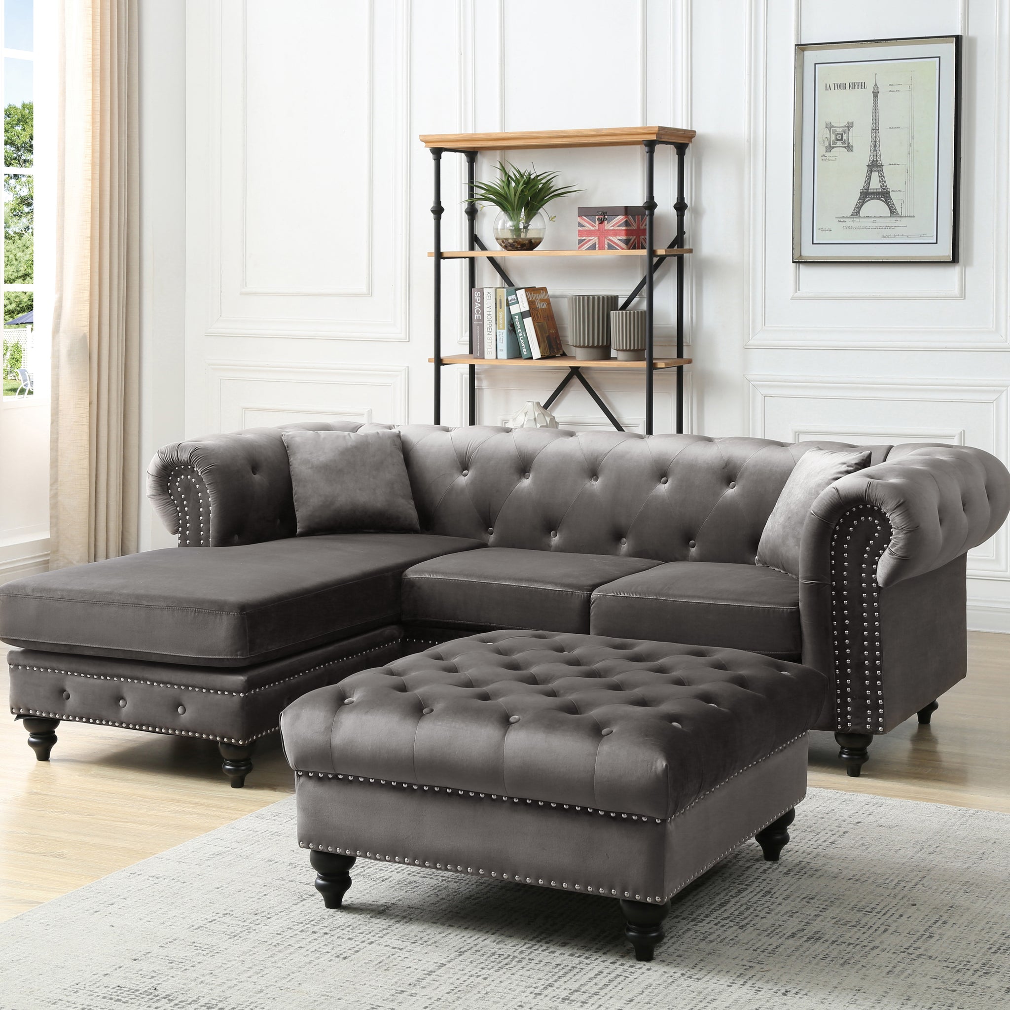 Nola G0350B Sc Sofa Chaise 3 Boxes Dark Gray Dark Gray Foam Velvet