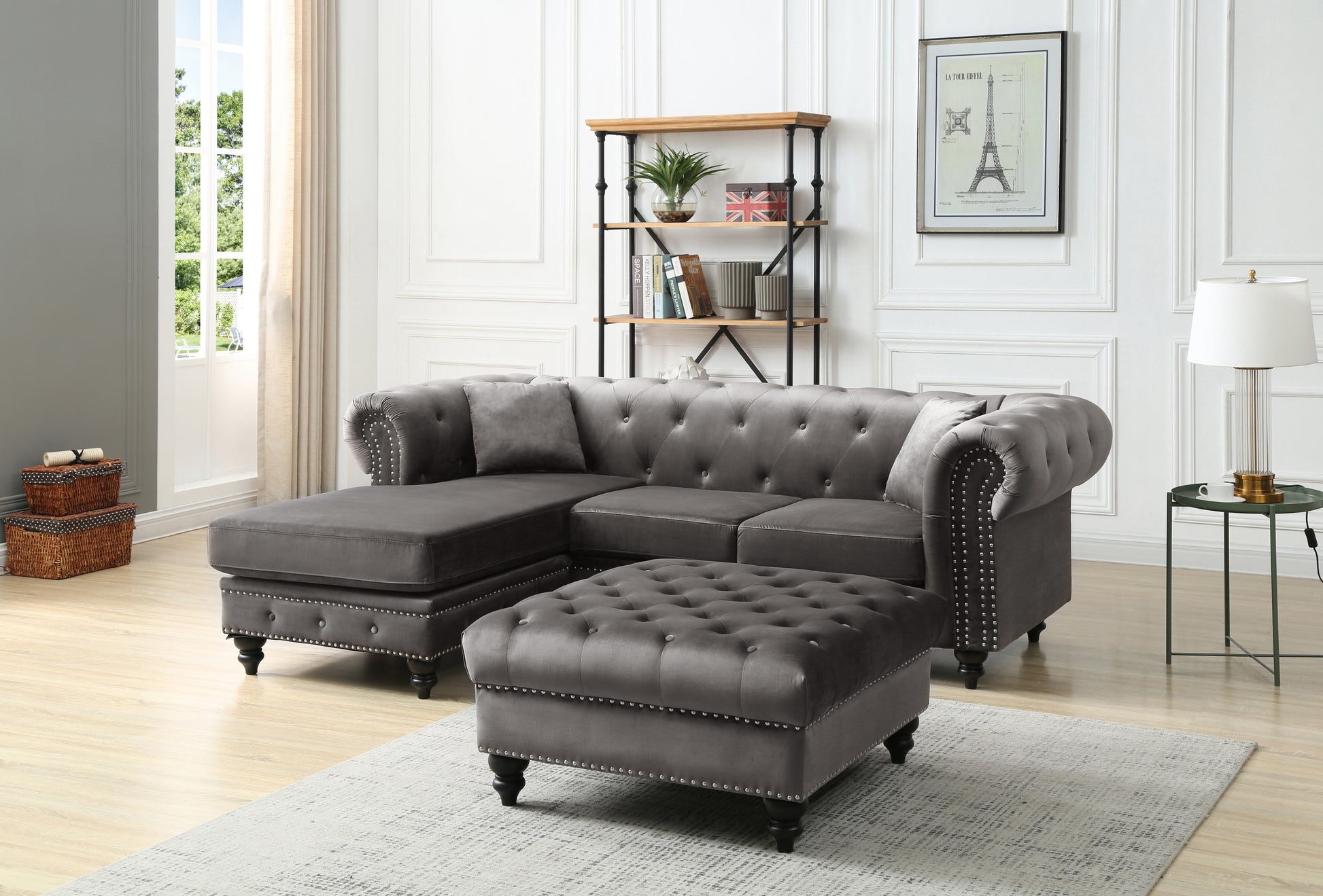 Nola G0350B Sc Sofa Chaise 3 Boxes Dark Gray Dark Gray Foam Velvet