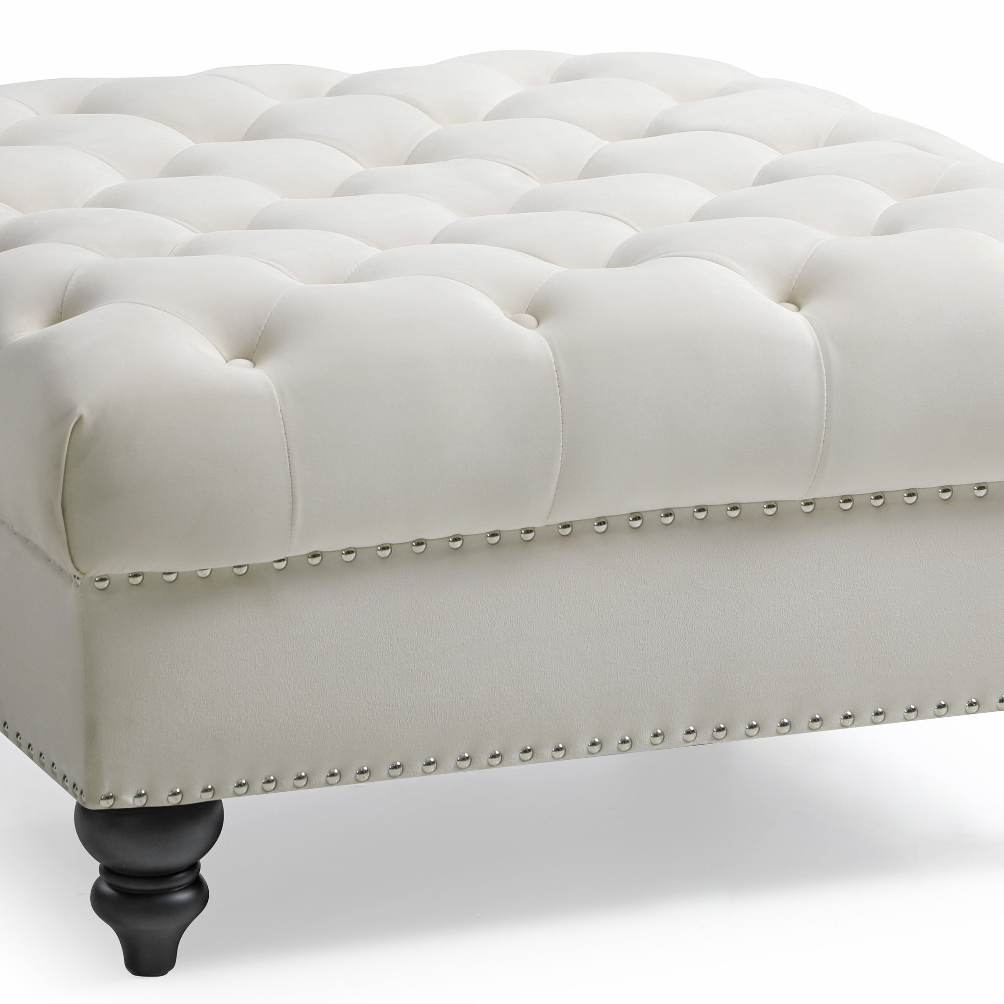 Elegant Ivory Traditional Ottoman Ivory Foam Velvet