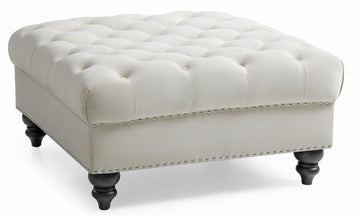 Elegant Ivory Traditional Ottoman Ivory Foam Velvet