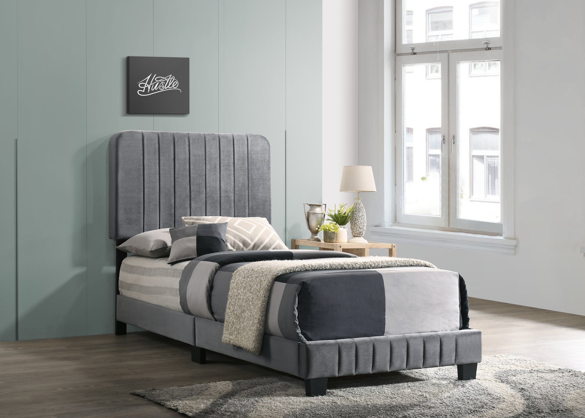 Lodi G0408 Tb Up Twin Bedgray Gray Foam Velvet