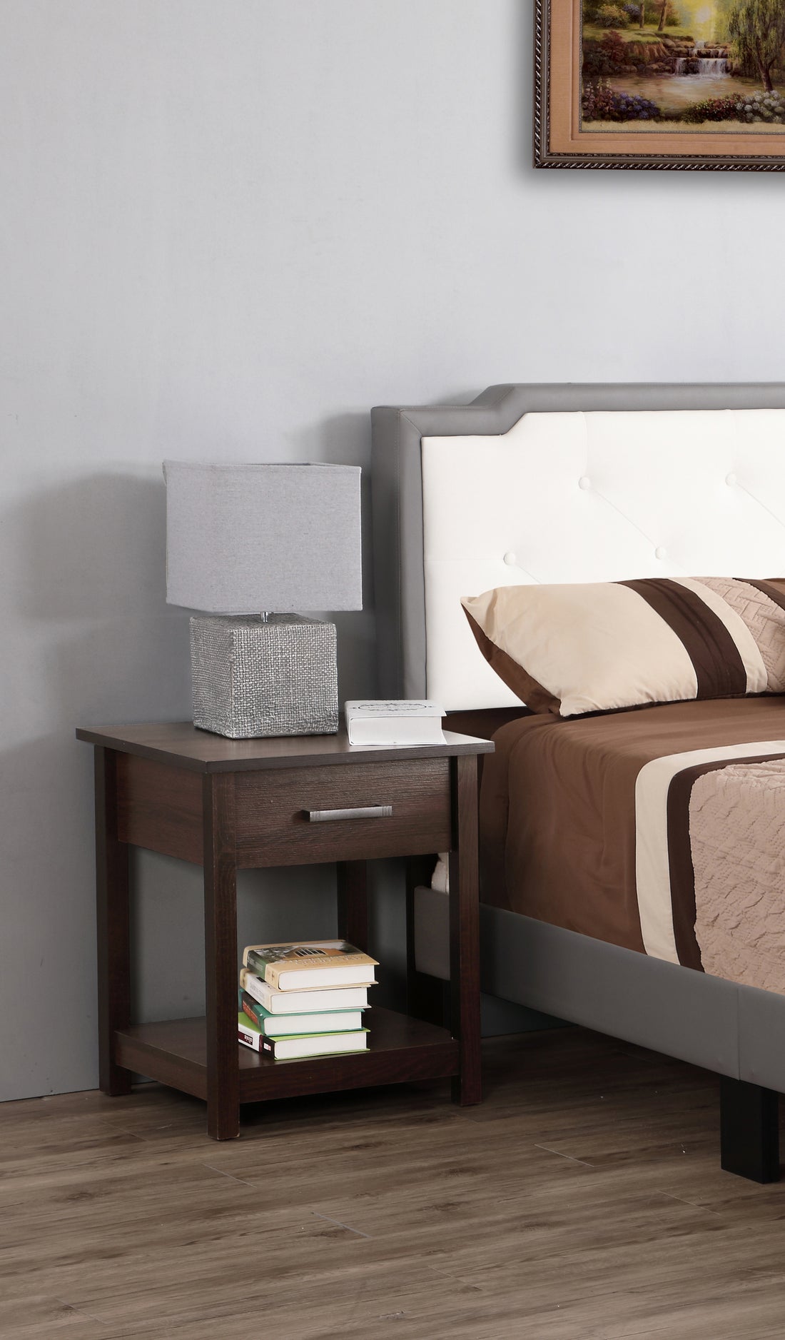 Sleek Contemporary Nightstand In Wenge Brown Particle Board