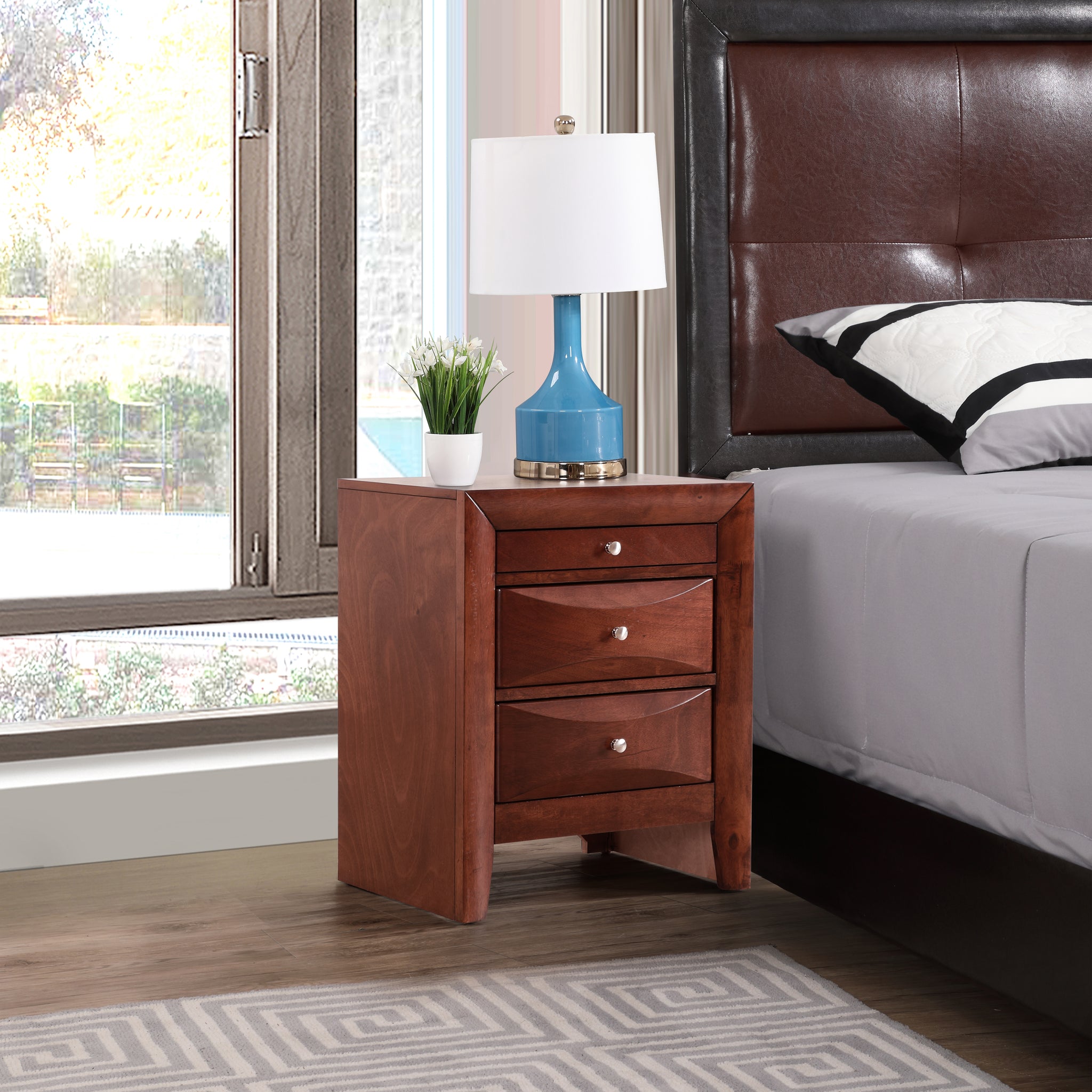 Sleek Cherry Nightstand With Storage Cherry Particle Board